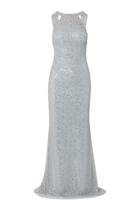 Beaded Draped Cowl Halter Gown